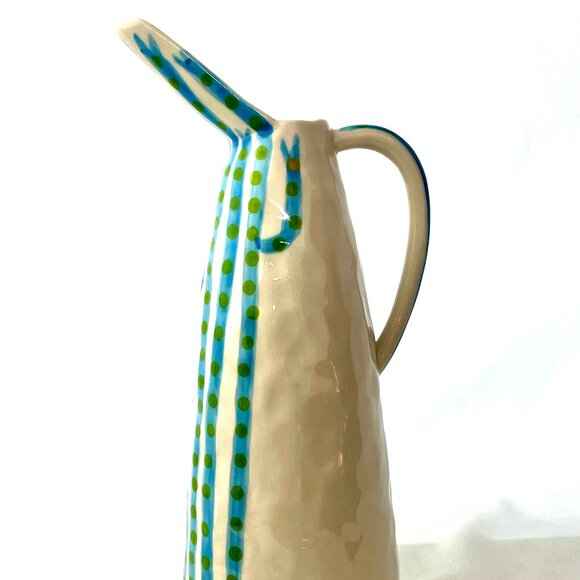 SALE NWT Andrew Ludick Blue & Green bird Jug Anthropologie Handmade Earthenware - Picture 1 of 11